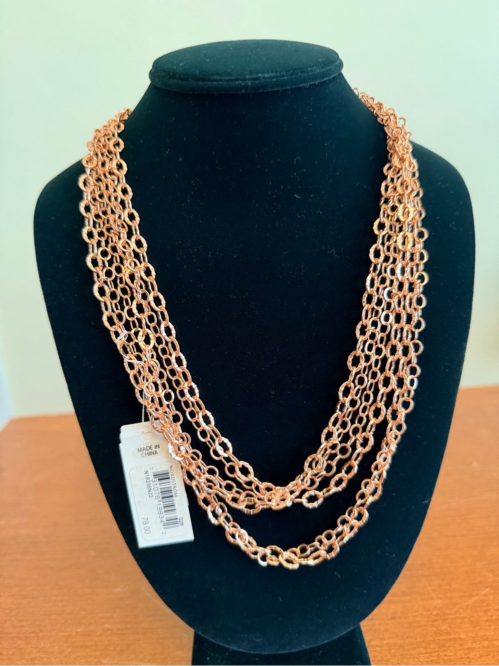 Nordstrom NWT Long Rose Gold Tone Textured Chain Statement Necklace
